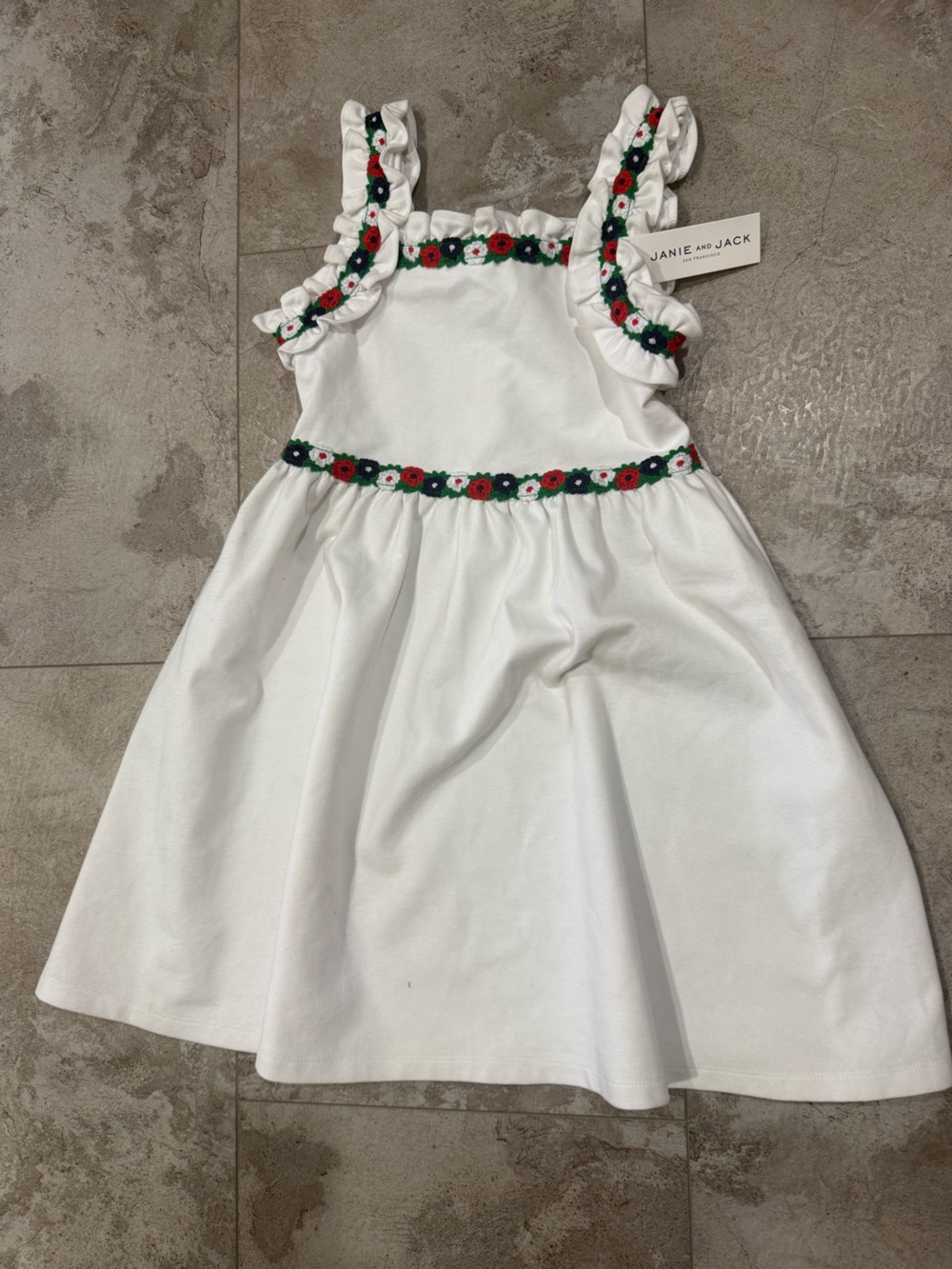 Janie and Jack White Dress with Red and Green Floral Trim